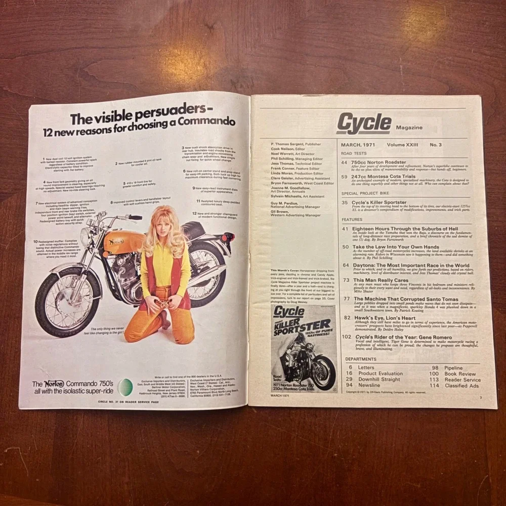 Vintage Cycle Magazine‎ March 1971 Killer Sportster Norton 750 Montesa Cota 250
